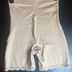 Women's Lace Trim High-Waisted Shapewear Shorts - Tan